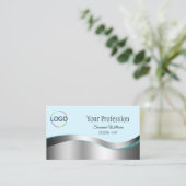 ティール(緑がかった色)頭が切れるウェーブシルバーデコールとブランディングロゴ 名刺 (スタンド正面)