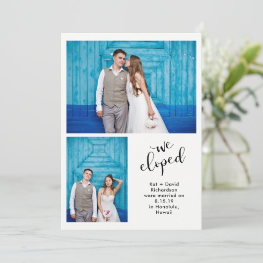 ティール（緑がかった色）風変わりな|の2写真私達は発表駆け落ちしました 案内状 (スタンド正面)