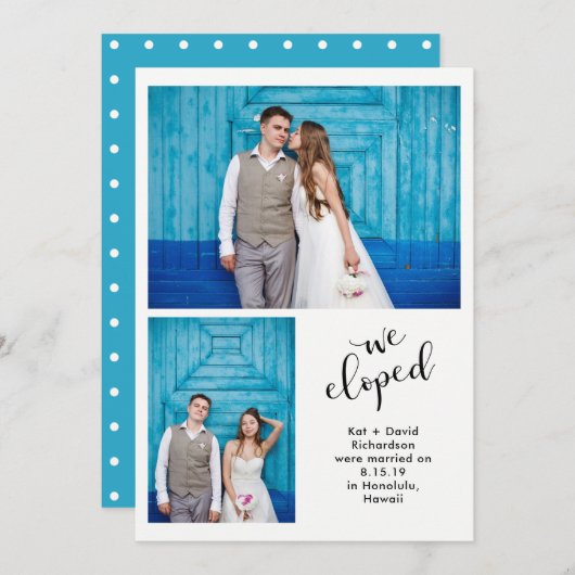 ティール（緑がかった色）風変わりな|の2写真私達は発表駆け落ちしました 案内状 (正面/裏面)