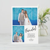 ティール(緑がかった色)風変わりな|は2つの写真の結婚式感謝していしています サンキューカード (スタンド正面)