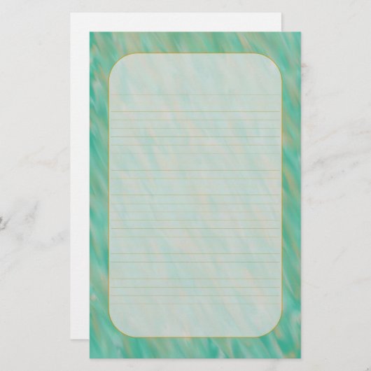 "ティール(緑がかった色)風"の罰金によって並べられる文房具 便箋 (正面/裏面)