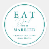 ティール（緑がかった色）食べドリンクとビー結婚したズ結婚ズ ラウンドシール (正面)