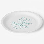 ティール（緑がかった色）食べ飲み物と結婚した紙結婚のプレート ペーパープレート (アングル)