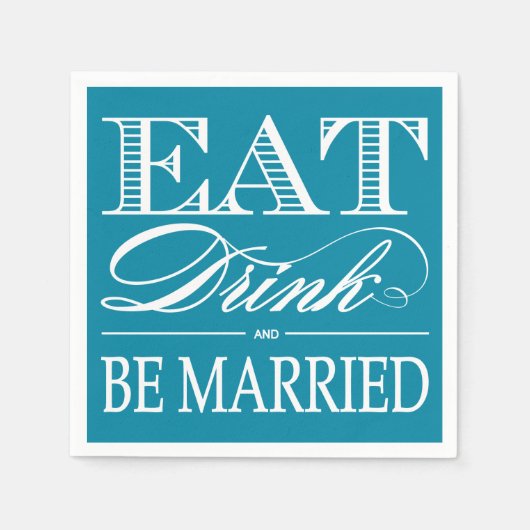 ティール(緑がかった色)食べ、ドリンクとビー結婚したズのナ結婚プキン スタンダードカクテルナプキン (正面)