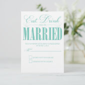 ティール（緑がかった色）食べ、ドリンク&ビー結婚したズ |応答カード 出欠カード (スタンド正面)