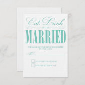 ティール（緑がかった色）食べ、ドリンク&ビー結婚したズ |応答カード 出欠カード (正面/裏面)