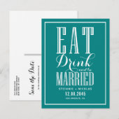 ティール（緑がかった色）食べ、飲み物と日結婚した付の保存 案内ポストカード (正面/裏面)
