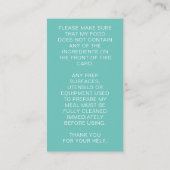 ティール(緑がかった色)食品アレルギー警告カード コーリングカード (裏面)