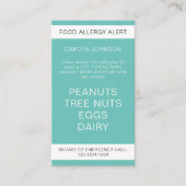 ティール(緑がかった色)食品アレルギー警告カード コーリングカード (正面)