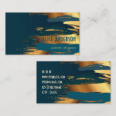 ティール(緑がかった色)高級エレガント金ゴールドモダングラムデザイナー 名刺 (正面/裏面)