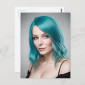 ティール（緑がかった色）髪の女性 ポストカード (正面/裏面)