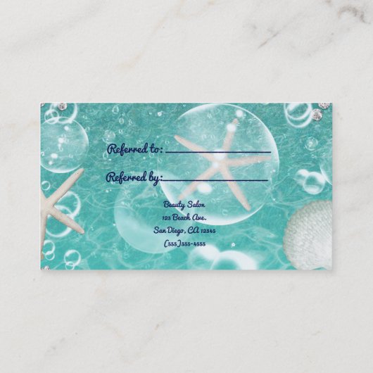 ティール(緑がかった色)魅惑の海ヒトデ&バブルビーチ参照 紹介カード (裏面)