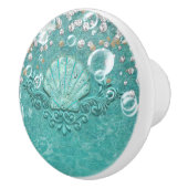 ティール（緑がかった色）魅惑シースターフィッシュ&バブルズ海ビーチ セラミックノブ (右)