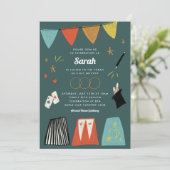 ティール（緑がかった色）魔法ショーバーバルミツワー招待状 招待状 (スタンド正面)