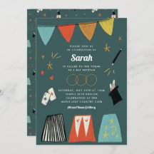 ティール（緑がかった色）魔法ショーバーバルミツワー招待状