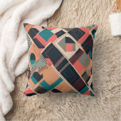 ティール（緑がかった色）鮮やかとマスタード幾何学模様 クッション (ブランケット)