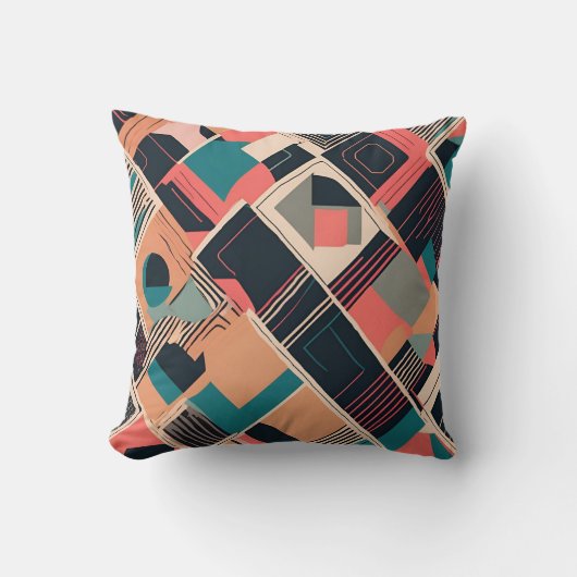 ティール（緑がかった色）鮮やかとマスタード幾何学模様 クッション (正面)