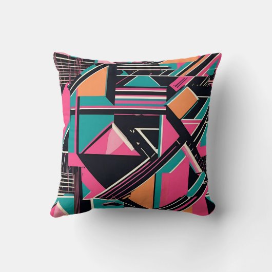 ティール(緑がかった色)鮮やかとマスタード幾何学模様 クッション (裏面)