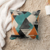 ティール（緑がかった色）鮮やかとマスタード幾何学模様 クッション (ブランケット)