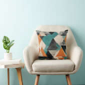 ティール（緑がかった色）鮮やかとマスタード幾何学模様 クッション (椅子)