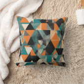 ティール（緑がかった色）鮮やかとマスタード幾何学模様 クッション (ブランケット)