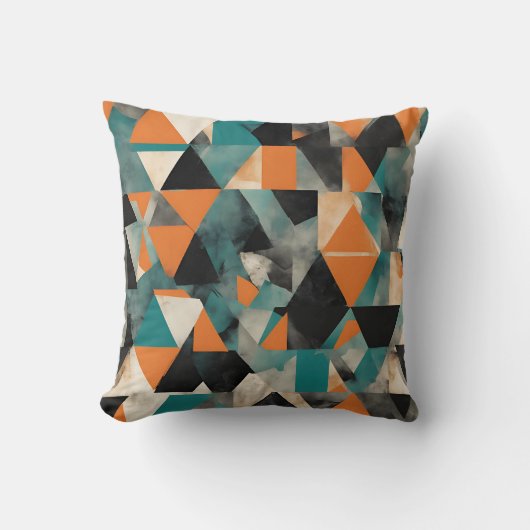 ティール（緑がかった色）鮮やかとマスタード幾何学模様 クッション (正面)