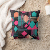 ティール(緑がかった色)鮮やかとマスタード幾何学模様 クッション (ブランケット)