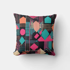 ティール(緑がかった色)鮮やかとマスタード幾何学模様 クッション