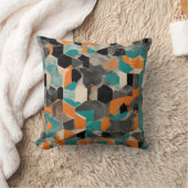 ティール(緑がかった色)鮮やかとマスタード幾何学模様 クッション (ブランケット)