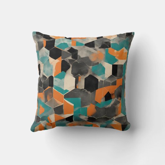 ティール(緑がかった色)鮮やかとマスタード幾何学模様 クッション (裏面)