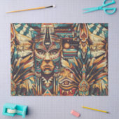 ティール（緑がかった色）「鮮やかメソアメリカンモチーフ」ラップ組織テープ 薄葉紙 (クラフト)