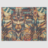 ティール（緑がかった色）「鮮やかメソアメリカンモチーフ」ラップ組織テープ 薄葉紙 (正面)