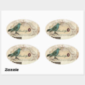 ティール(緑がかった色)鳥ヴィンテージフローラ結婚植物学 楕円形シール (シート)