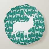 ティール(緑がかった色)鹿の白いバックとドードラウンドピロー ラウンドクッション (裏面)