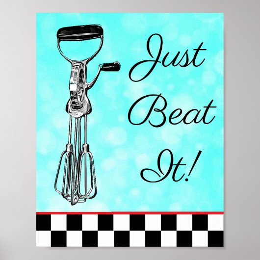 ティール(緑がかった色)、黒と赤のみビートItサイン ポスター (正面)