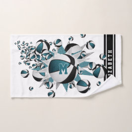 ティール（緑がかった色）黒のバスケットボールは女の子をスターモノグラムのズ ハンドタオル