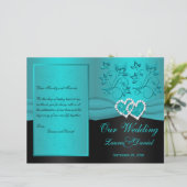 ティール(緑がかった色)、黒フローラ結合ハート結婚式 プログラム (スタンド正面)