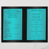 ティール(緑がかった色)、黒フローラ結合ハート結婚式 プログラム (裏面)