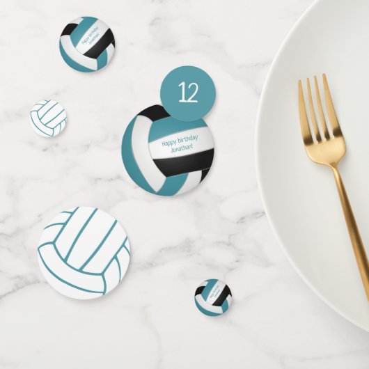 ティール(緑がかった色)黒人少年バレーボールお祝い コンフェッティ (グループ)