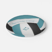 ティール(緑がかった色)黒人少年バレーボールパーティー ペーパープレート (アングル)