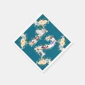 ティール(緑がかった色)12誕生日フォトコラージイエローフラワー スタンダードカクテルナプキン (角)