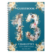 ティール(緑がかった色)13誕生日フォトイエローフラワーゲストブック ノートブック (正面)