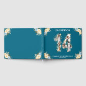 ティール（緑がかった色）14誕生日フォトコラージイエローフラワー ゲストブック (全面)