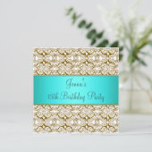 ティール（緑がかった色）15thバースデーパーティー招待ティール（緑がかった色）ブルー15th 招待状 (スタンド正面)