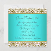 ティール（緑がかった色）15thバースデーパーティー招待ティール（緑がかった色）ブルー15th 招待状 (裏面)