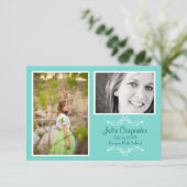 ティール（緑がかった色）2フォトシンプルコラージュ – 3 x 5グラードアナウンス 招待状 (スタンド正面)