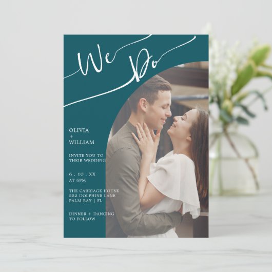 ティール（緑がかった色）2枚フォト手書き結婚式招待状 招待状 (スタンド正面)