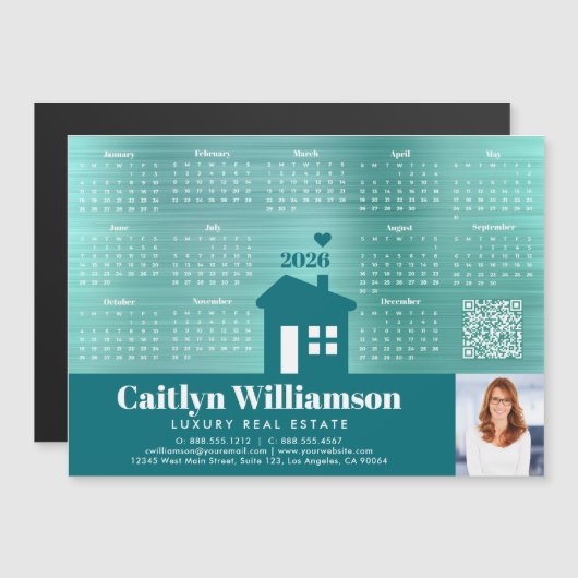 ティール（緑がかった色）2026カレンダー不動産仲介業者写真QRコードマグネット (正面/裏面)