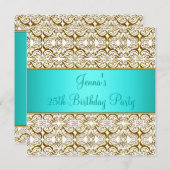 ティール（緑がかった色）25thバースデーパーティー招待ティール（緑がかった色）ブルー25th 招待状 (正面/裏面)