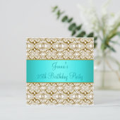 ティール（緑がかった色）25thバースデーパーティー招待ティール（緑がかった色）ブルー25th 招待状 (スタンド正面)